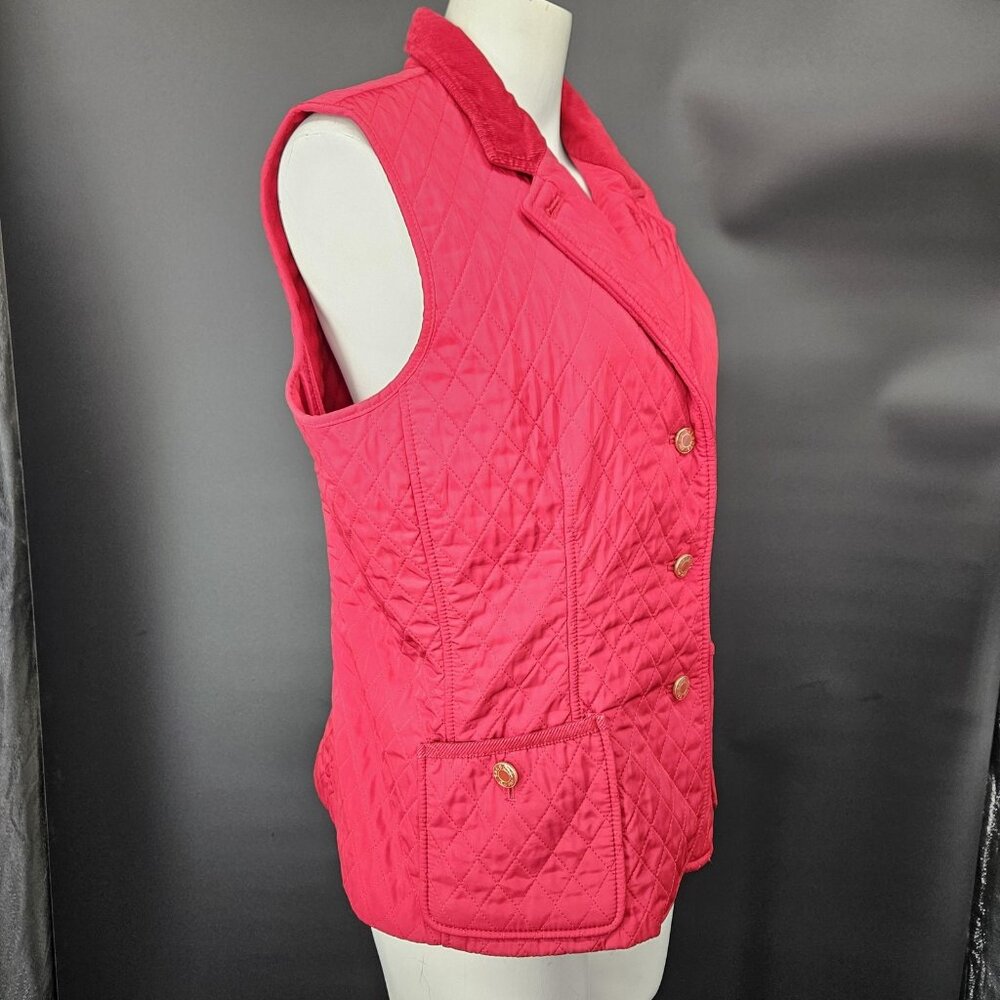 Talbots Vest Womens Medium Red Quilted Puffer Button Pockets Lined Warm Corduroy - Picture 11 of 14